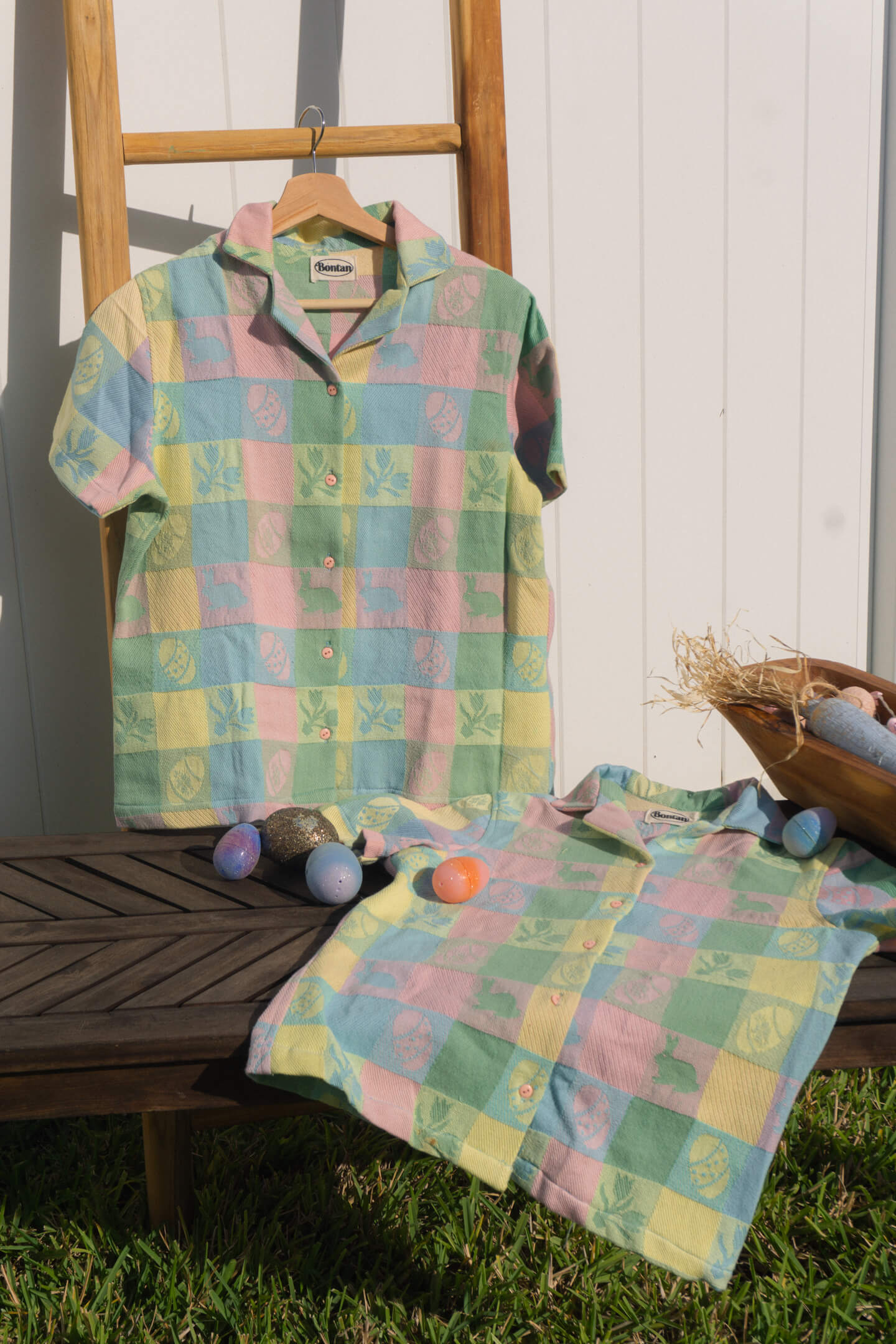 Easter Pattern Tablecloth Shirt (Women Size S)