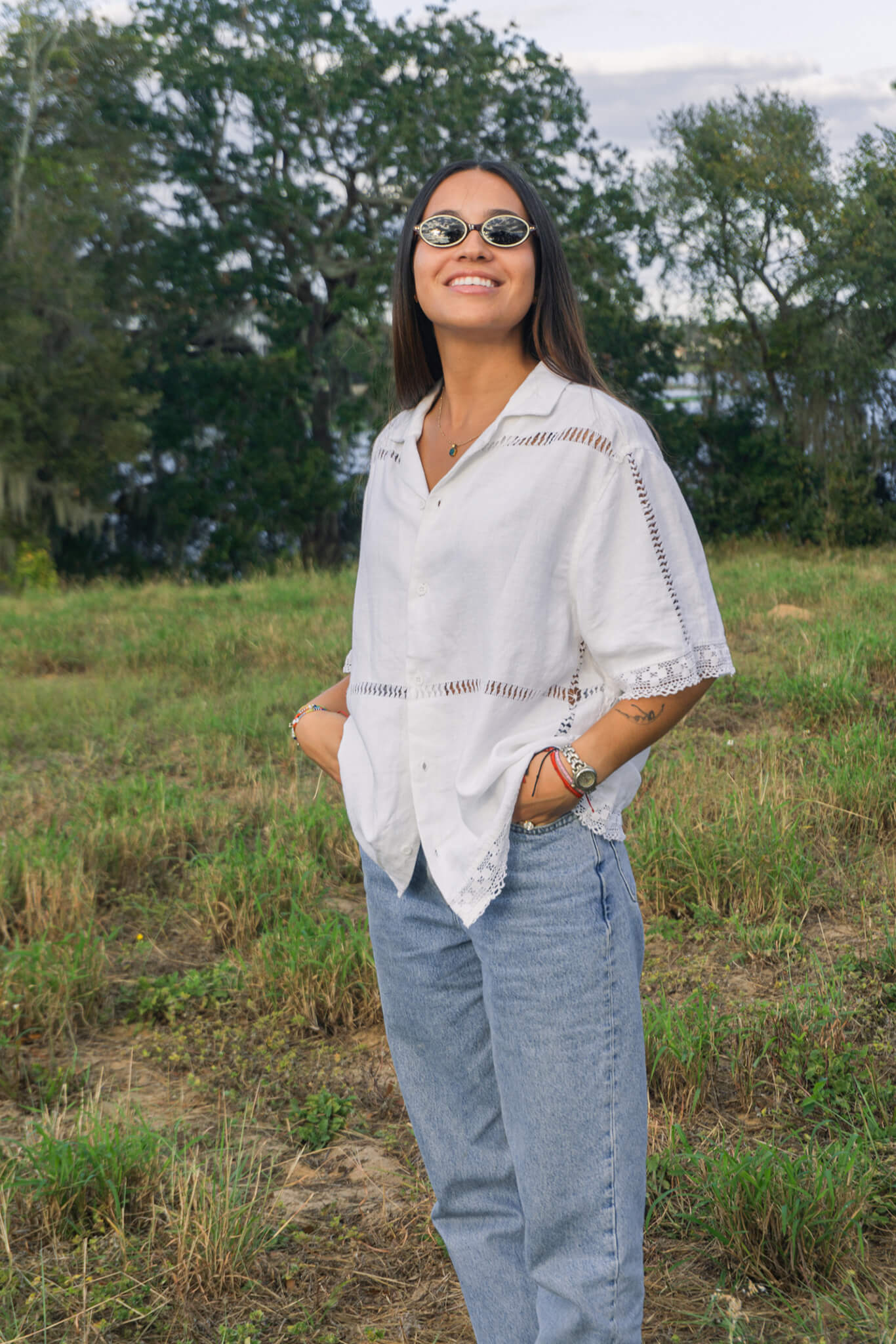 White Lace Tablecloth Shirt (Medium)