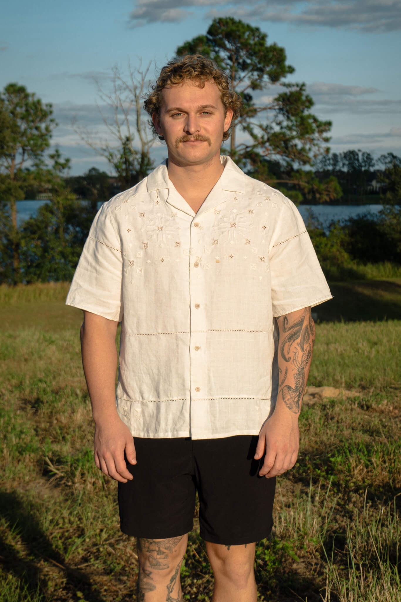 White Textured Tablecloth Shirt (Medium)