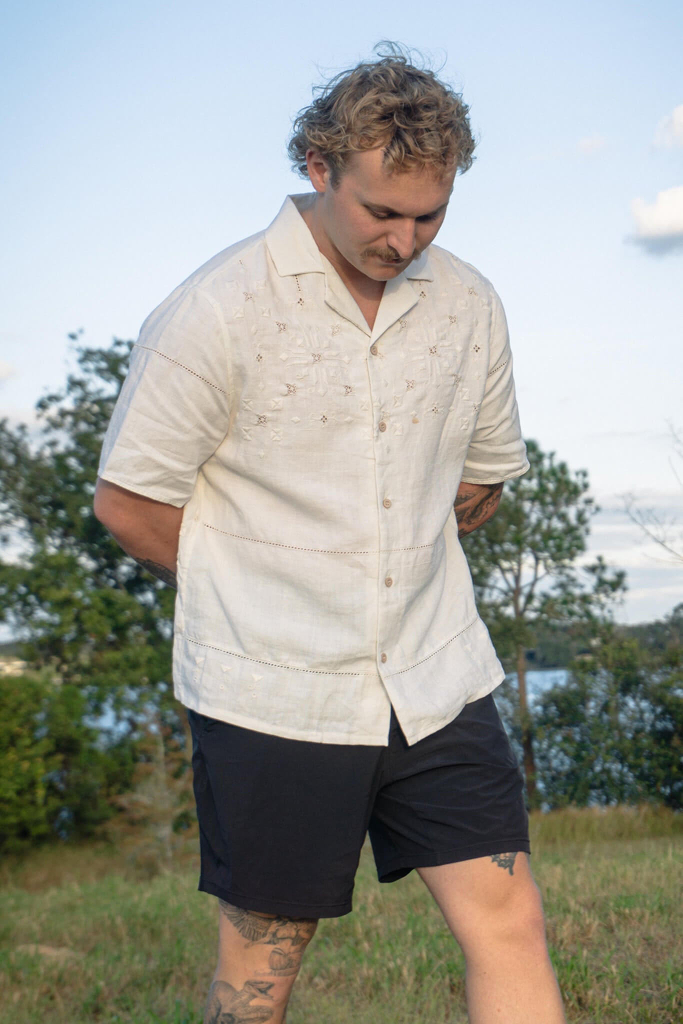White Textured Tablecloth Shirt (Medium)