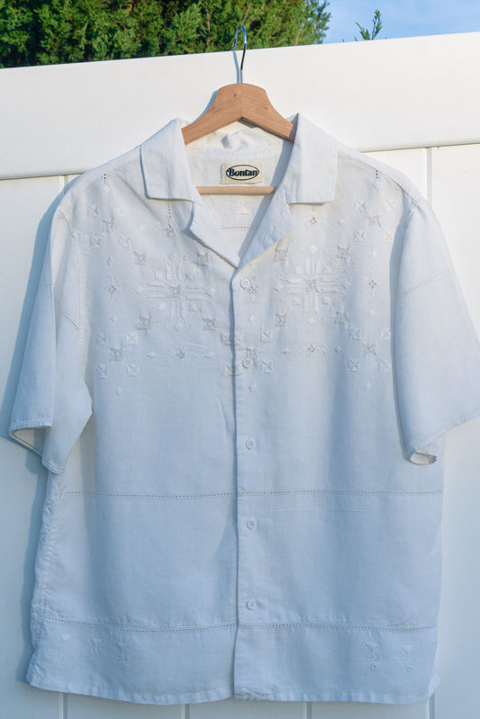 White Textured Tablecloth Shirt (Medium)